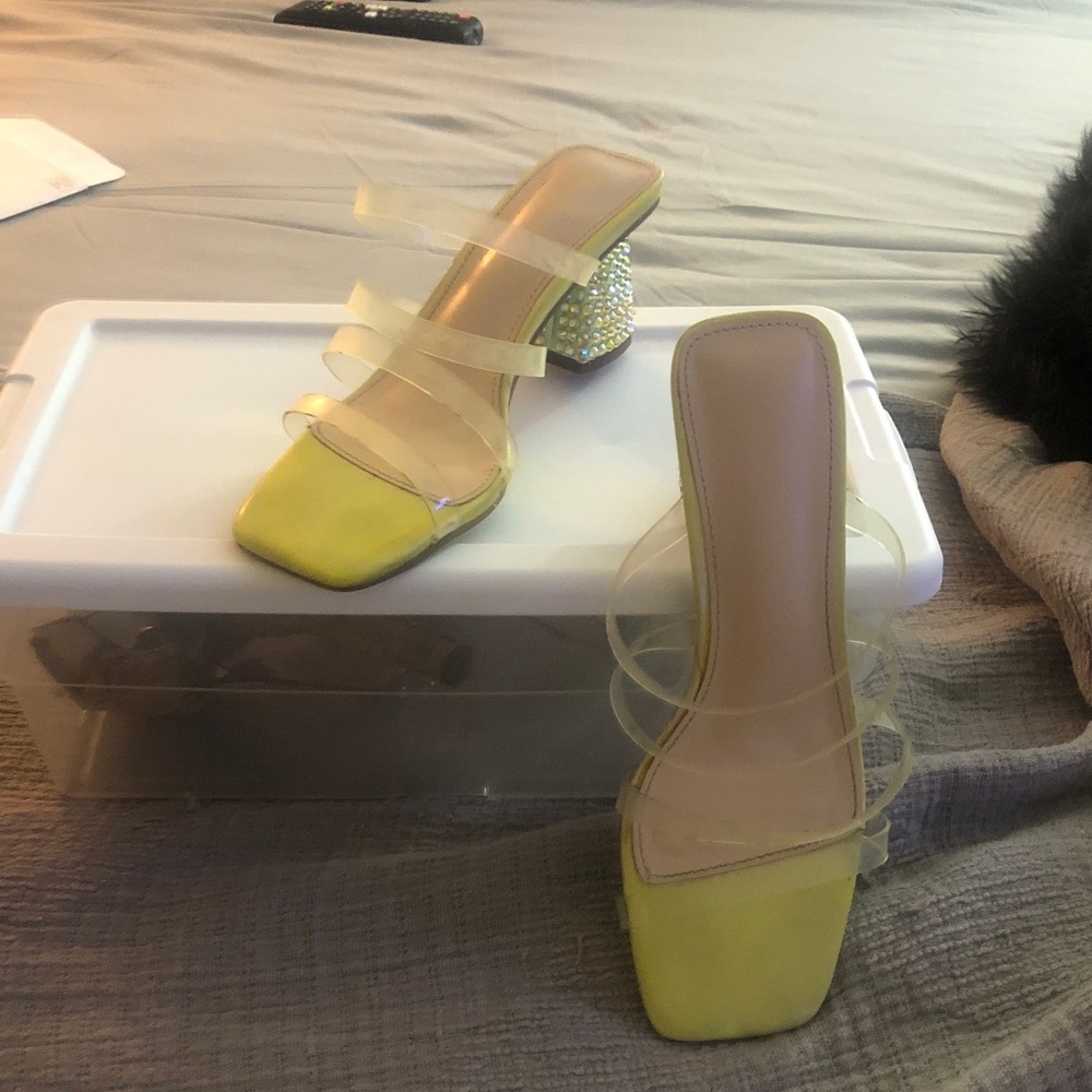 Yellow Clear Strap Block Heel Sandals